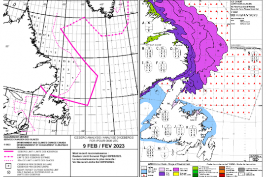 Les cartes des glaces et la limite des icebergs