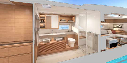 La salle de bain propriétaire avec douche séparée