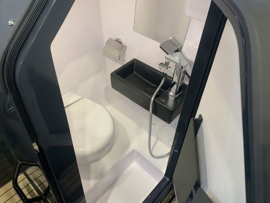 Le cabinet de toilette avec évier et douche