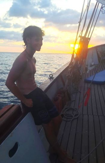 Dorian a bord du Rara Avis, en plein milieu de l'Atlantique