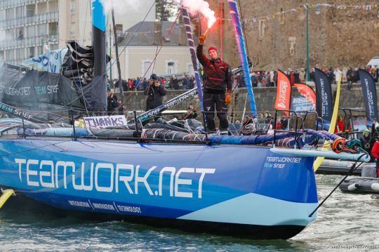 Justine Mettraux, 1ere femme et 8e du Vendée Globe 2024 © Anne Beauge / Alea