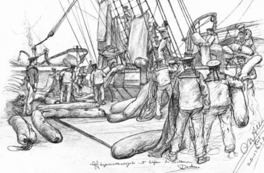 Marins allemands aérant leurs hamacs