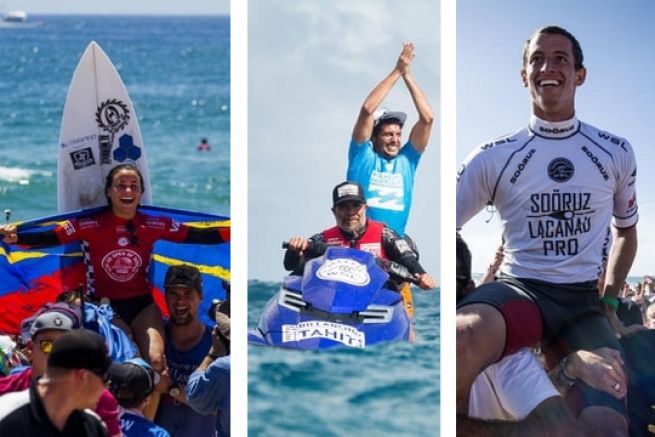 Johanne Defay, Jrmy Flores und Maxime Huscenot, siegreich bei ihren internationalen Surfwettkmpfen