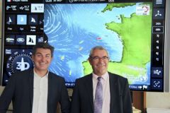 Philippe Guign, links, beim Start einer virtuellen Vende Globe