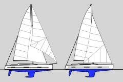 Der Kutter auf der linken Seite gegenber der Sloop auf der rechten Seite